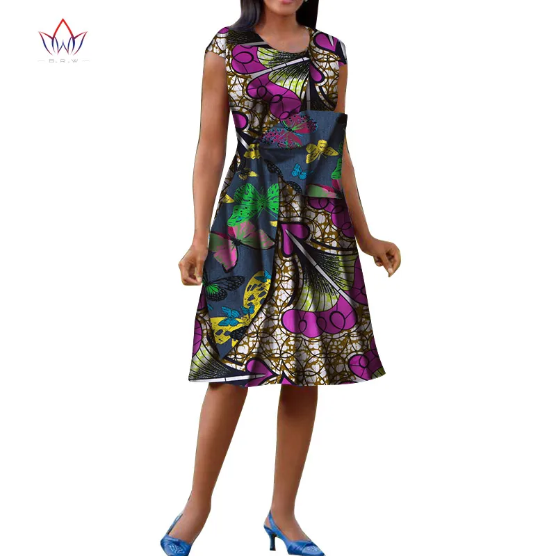 Bazin Riche африканские платья с круглым вырезом и большим бантом для Женщин Дашики печати по колено платья Vestidos африканская одежда для женщин