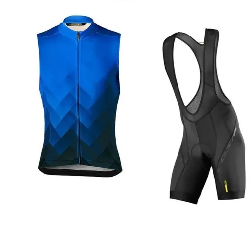 MAVIC Summer breathable Men Cycling Sleeveless Jersey Set MTB Bike Shirts Bib Shorts 16D Gel Pad suit Ropa Ciclismo Quick drying - Цвет: A-8