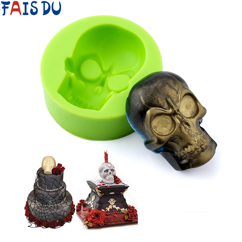 1pcs 3D Three-Dimensional Realistic Fun Skull Mold Halloween Cake Chocolate Fondant Baking Decoration Tool | Дом и сад