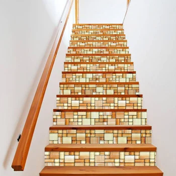 

PVC wallpaper wooden combination simple 13 pieces of DIY stair stickers, step stickers wall stickers