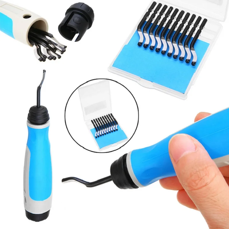 10Pcs BS1010 S10 Cutters+ NG1000 Burr Handle Hand Deburring Tool Kit HSS Blue