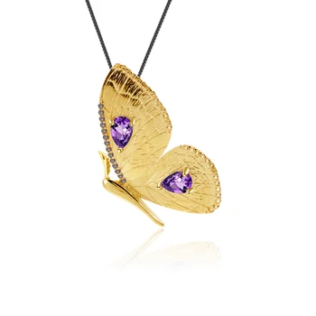 

GEM'S BALLET Natural Amethyst Gemstone Butterfly Brooch Pendant 925 sterling silver Golden Brooches for Women Fine Jewelry