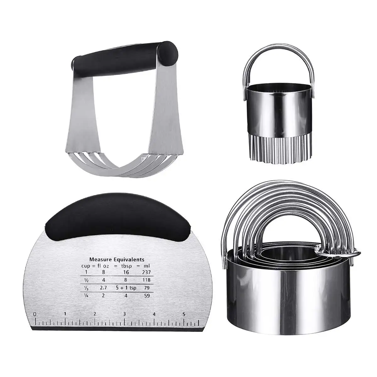 

Stainless Steel 8Pcs Baking Tools Cookies Pizza Cupcake Cutter Flour Beater Biscuit Molds Bakeware Set Kitchen Accessories Mould