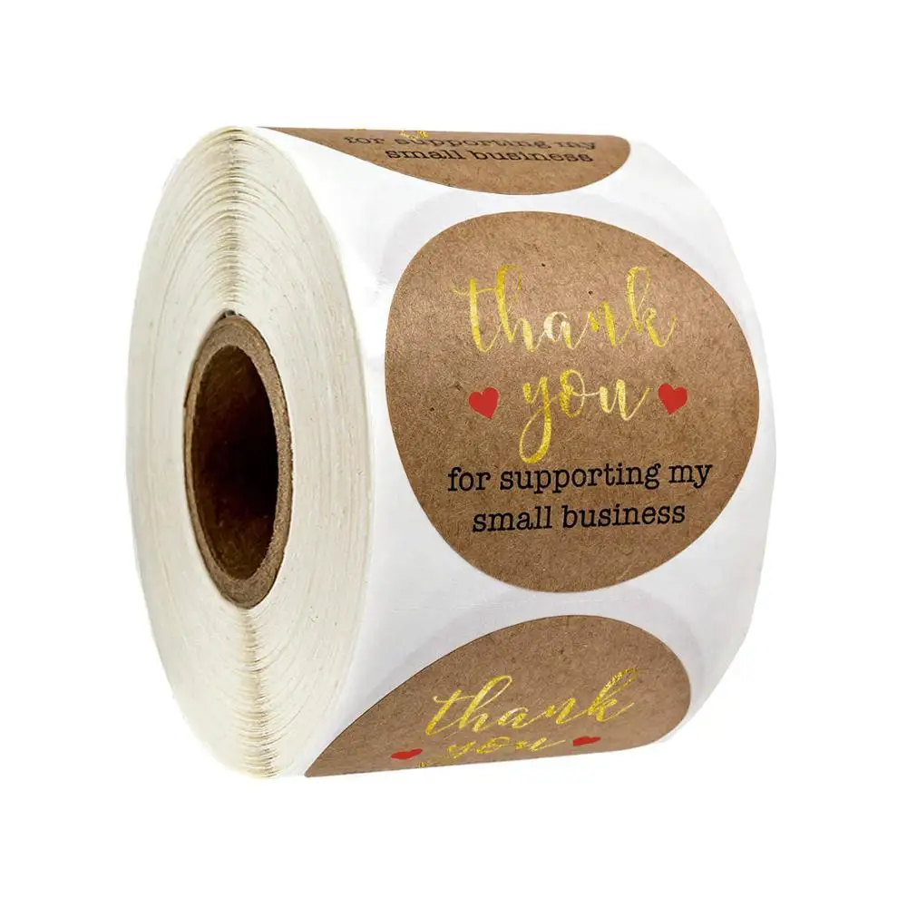 

Round Natural Kraft Paper Thank You for Supporting My Small Business Stickers Seal Label with Gold Foil Word Thank You Stickers