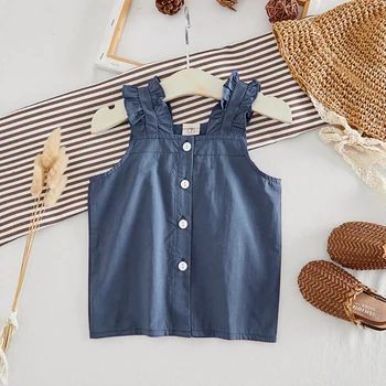 

Baby Girls Summer New Vest Shirt Sleeveless Cute Little Lace Western Style Shirts Solid Color Camisole