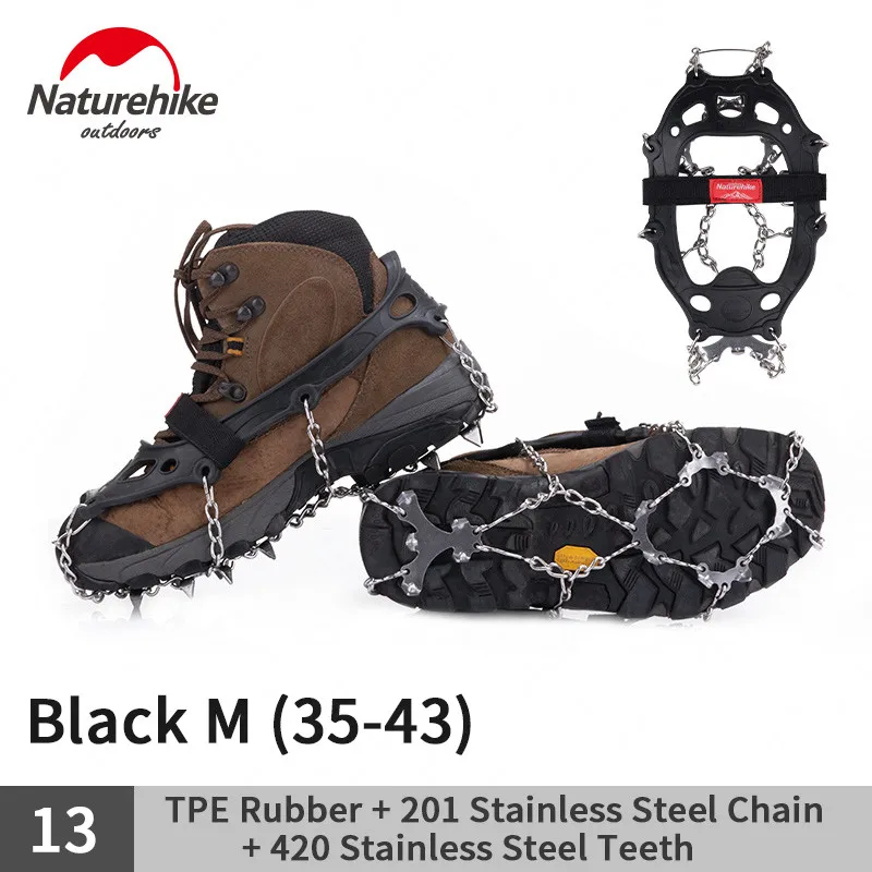 13-M Naturehike Нескользящие скалолазание Шипы для обуви Ледяной захват для походов зимние марганцевые стальные уличные шипы для обуви - Цвет: 13-M