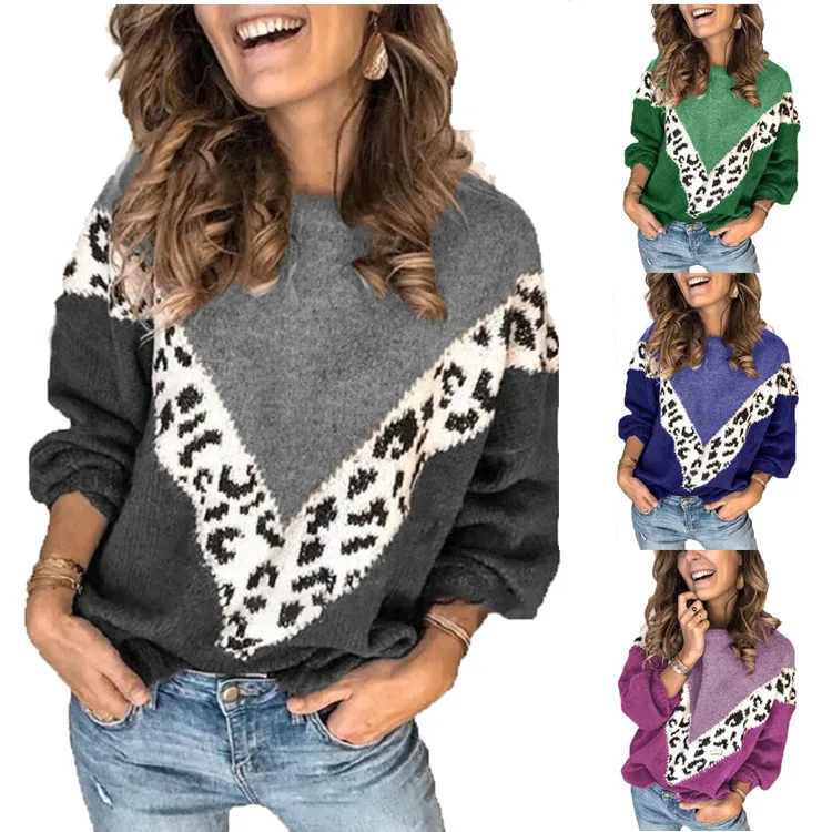 

Hot Selling Autumn New Style Women Sweater Winter Leopard Print Sweater Long-Sleeved Pullovers Sweater Winter Clothes S-5XL