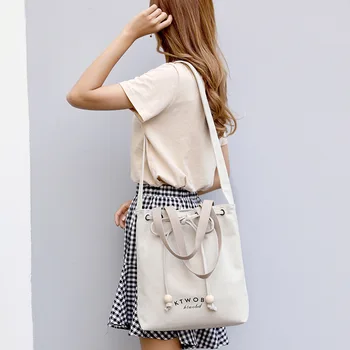 

Handbag Women's Fashion Drawstring Women's Canvas Bag Casual Bucket Bag New Style Single-shoulder Bag for Women