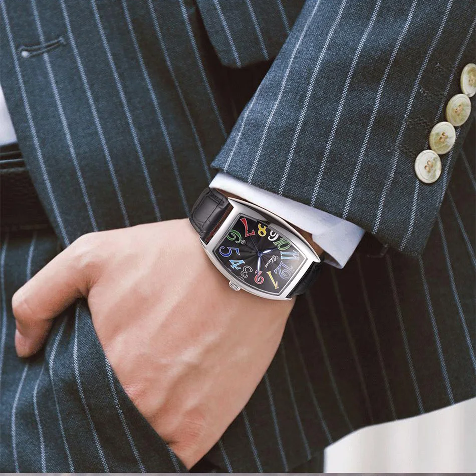 Модные Роскошные брендовые квадратные наручные часы мужские Tonneau водонепроницаемые Бизнес кварцевые кожаные Наручные часы для мужчин часы мужские erkek kol saati