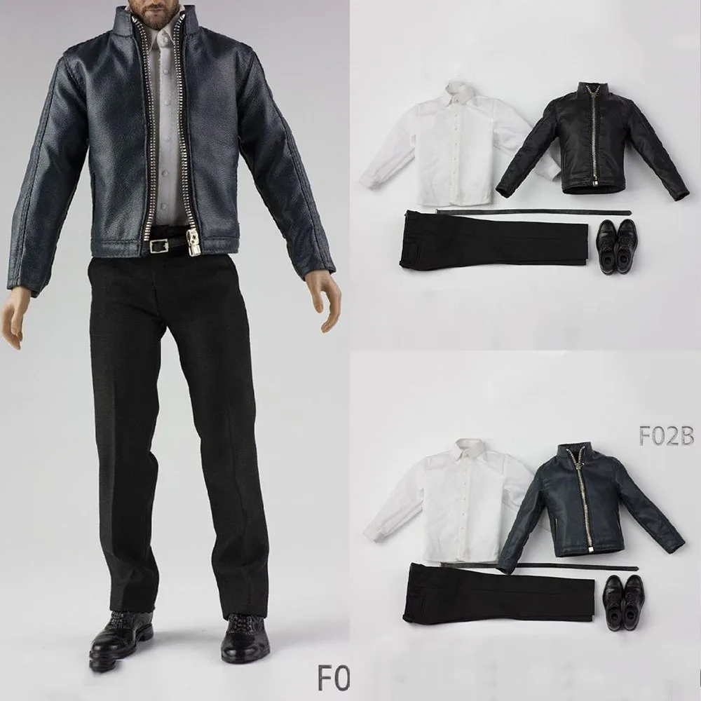 

F02 1/6 Scale Men's Leather Male Suit Clothes Clothing Pant Suit Set Shoes Belt Accessory Model for 12 inches Action Figure