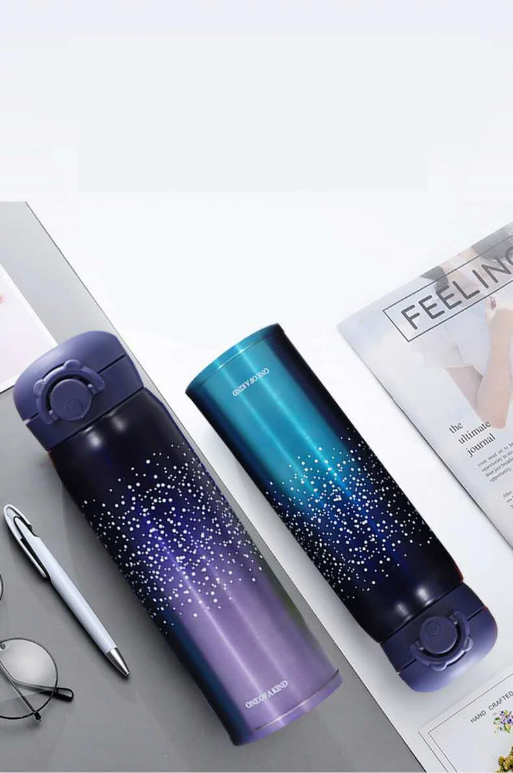 VILEAD350ml 500 мл 304 Нержавеющая сталь звездное небо термос чашка прыгающая Крышка пара вакуумная фляга милый чайная кружка, бутылка для воды для студентов