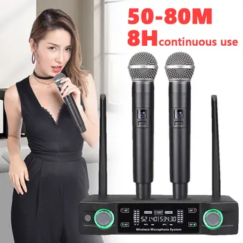 

Wireless Microphone Dynamic Capsule 2 Channels Wireless Karaoke Microphone Mini Family Echo System Handheld Singing Machine Box
