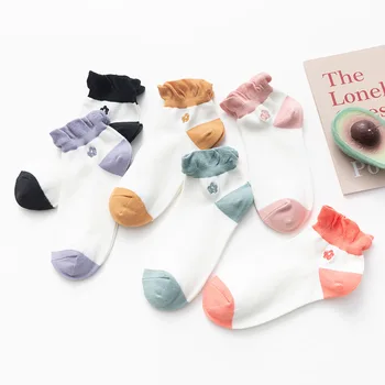 

Dreamlikelin Kawaii Sweet Women Spring Summer Flower Print Fashion Candy Color Cotton Ankle Socks