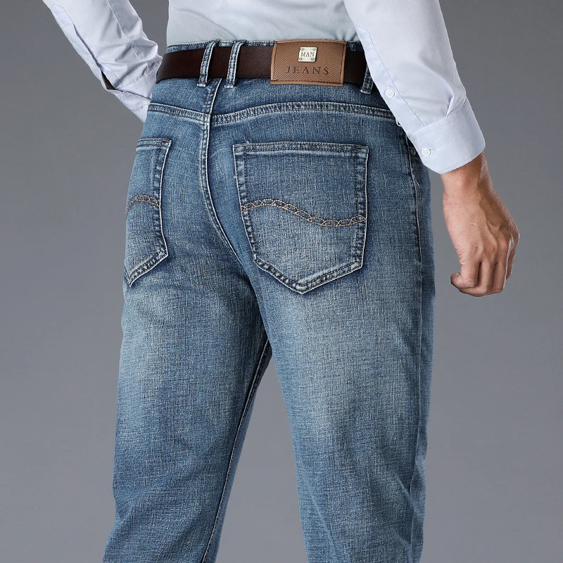 Classic Style Men's Slim Jeans New Business Fashion Stretch Denim Skinny Jean Trousers Male Brand Pants Blue and Blue grey