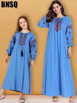 

Casual Muslim Abaya Embroidery Maxi Dress Tassels Children's Wear Family Matching Outfits Kimono Long Robes Eid Ramadan Islamic