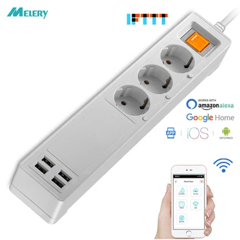 

Wifi Smart Power Strip Surge Protector Multi EU Schuko Outlets Plug USB Extension Sockets Remote Control by Alexa Google Home