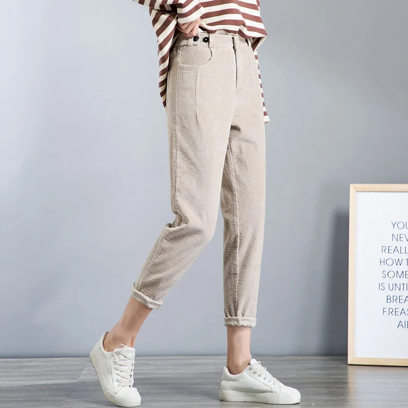 Вельветовые брюки женские с высокой талией шаровары Pantalon Femme размера плюс свободные черные брюки женские уличные брюки C6061