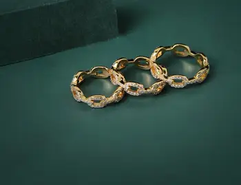 

1pc 100% real. Authentic 925 Sterling silver Gold Zircon AAA+ Open Chain Ring jEWELRY TLJ1154