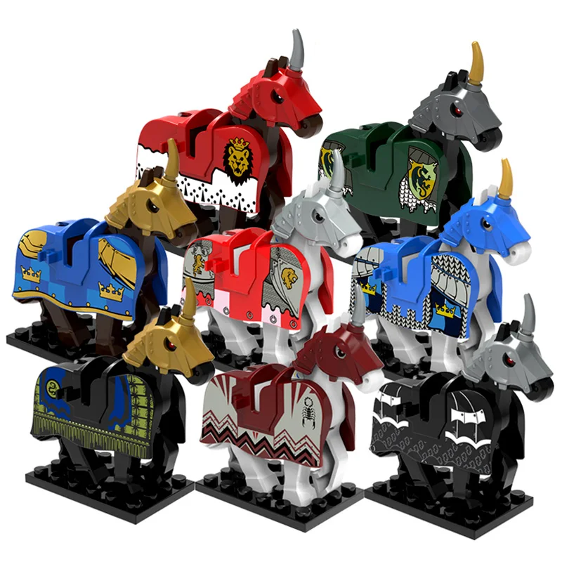 Single Medieval Knights War Armored Horse Wild Animal Figure Horse Building Blocks MOC Accessories Sets Model Kits Bricks Toys (9)