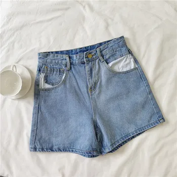 

2020 Summer New Style Korean-style High-waisted Denim Shorts Student Loose-Fit Slimming Versatile Straight-Cut Hot Pants