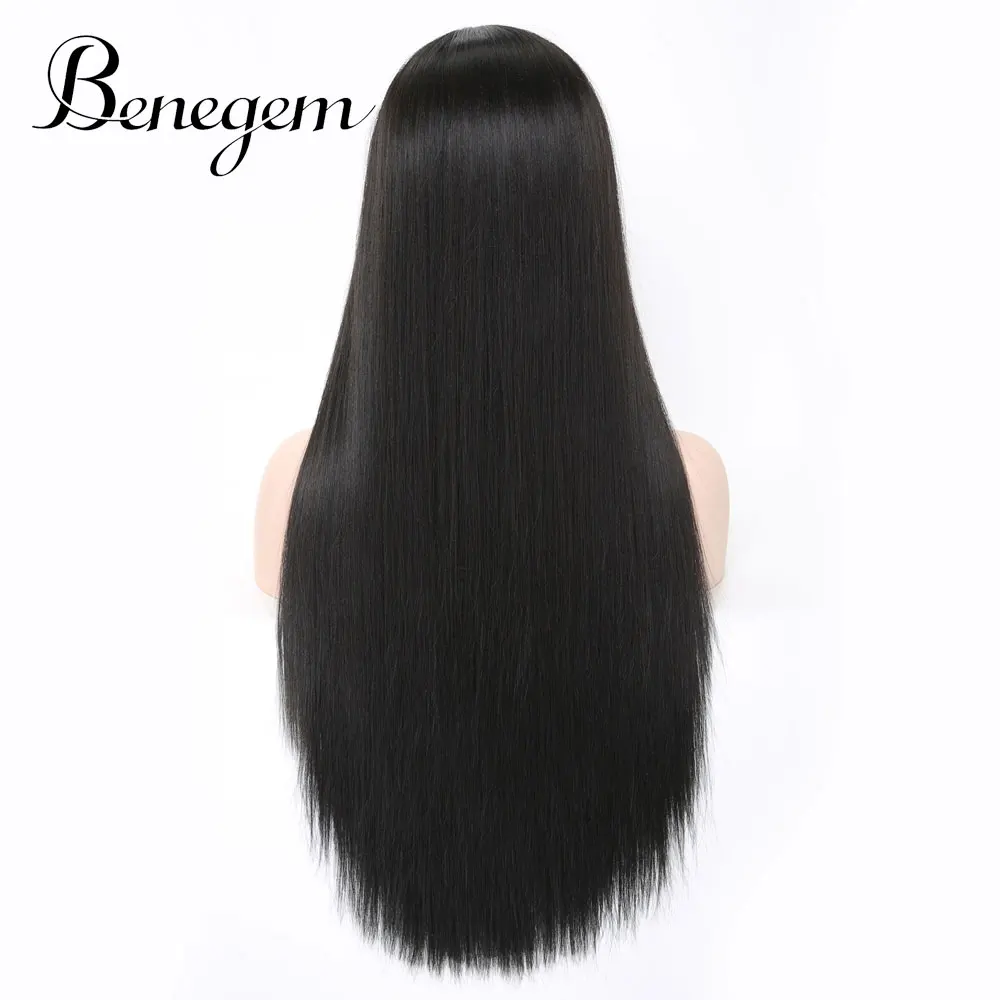 Benegem 24 inch Long Black Wig Synthetic Straight Women Wig Middle Part Non-Lace Cosplay Wigs for Party Costume 60 cm