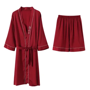 

Summer Sexy Homewear Satin Silky Lingerie Sleepwear Pyjamas Solid Pijamas Nightwear Negligee Robe Suit Lovers 2PCS Pajamas Set