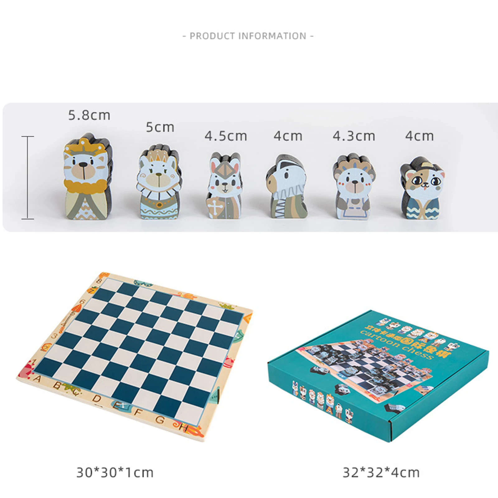 Cartoon Chess Game Wooden Chessman King Queen Chessboard Set Chess Board Game for Beginner