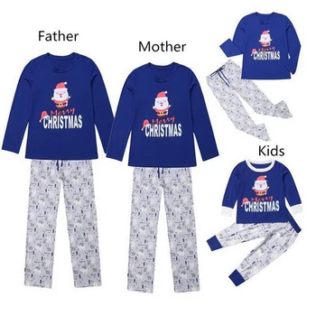 

Muyogrt Family Matching Christmas Pajamas Set Mom And Kid Clothes Print Blue T-shirt And Pants Adult 2pcs Clothing Outfit