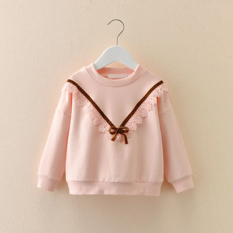 Lememogo Spring Fall Winter Baby Girls Shirts Clothing Kids Cartoon Solid Pink Long Sleeve Lace Bow Tops Toddler Gift Clothes