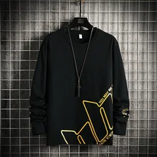 21 Spring and Autumn New Fashion Long Sleeve T-shirt Oversized Loose Casual Round Neck Printed Pullover Top Student Men's Trend