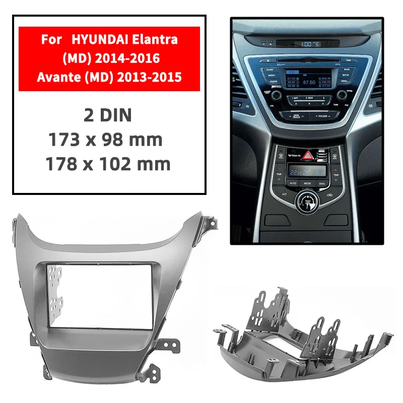 

Double Din Radio Fascia for HYUNDAI Elantra (MD)/Avante (MD) 2013+ Panel Dash Mount Installation Trim Kit Face Black Frame GPS