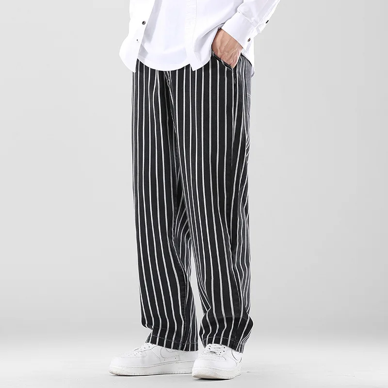 Striped Black Men Jeans Vintage Baggy Casual Straight Pants Streetwear Wide Leg Trousers Autumn Male Big Size Harajuku Clothing 2