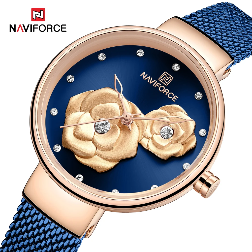 NAVIFORCE синие кожаные часы женские кварцевые часы женские высококачественные водонепроницаемые наручные часы подарок для жены Relogio Feminino