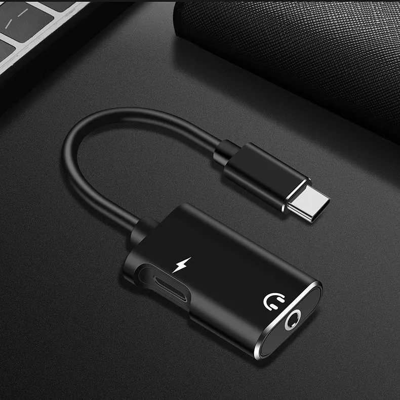 Usb type C адаптер для адаптера Jack 3,5 мм USB C зарядка наушников для кабеля адаптер конвертер зарядки аудио - Цвет: Черный