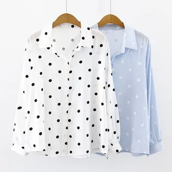 

Blouse Women Polka Dot Lapel Collar Wild Shirt Long Sleeve Chiffon Shirt Top Leisure Office Blouse 2020 блузка женская