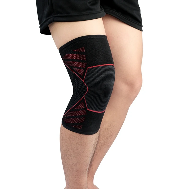 Красный 1 шт. наколенник рукав компрессионная поддержка ноги протектор открытый вязаный дышащий тренажерный зал приседания для женщин и мужчин аксессуары для спортивной одежды - Цвет: Красный