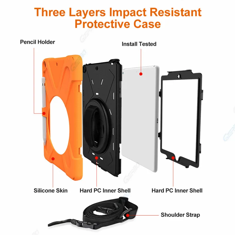 Cover For iPad 10.2 Case 2019 With Pencil Holder 360 Rotating Stand Silicone Kids Shockproof Case For iPad 7th Generation A2197