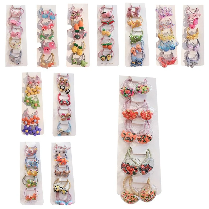 

10 Pcs Children Hear Girl Ponytail Hair Ring Baby Cartoon Elastic Bands Headwear Rubber Band Kids Headwear Hair Accessories