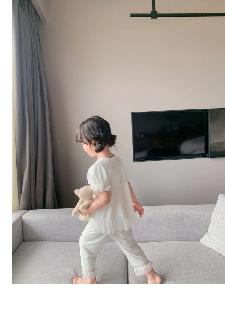 Cute Kid Girl's Lace Tulle Pajama Sets Shorts Sleeve Tops+Pants.Toddler Kid's Princess Pyjamas Set Sleepwear.Children’s Clothing pajama sets button up	