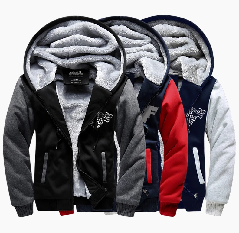 Winter Fleece Thicken Sweatshirt Men Brand High Quality Jackets Coat Men's Sweatshirt Game of Thrones House Stark Hot Hoody