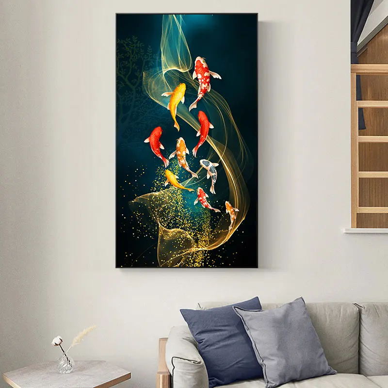 Китайский Стиль красный Koi Lucky Carp холст для живописи Рыба Золотая рыбка плакат