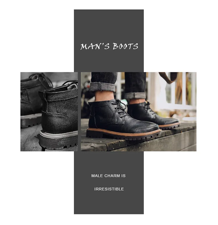 High Quality Men Boots Cow Leather Winter Fur Shoes Men Rubber Ankle Tooling Boots Male Warm Work Shoes Sneakers Men Footwear