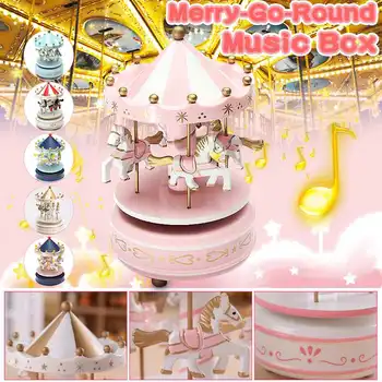 

Fashion Wooden Merry-Go-Round Music Box Christmas Birthday Gift Carousel Music Box Kids Accessories Learning Toy Hobbies