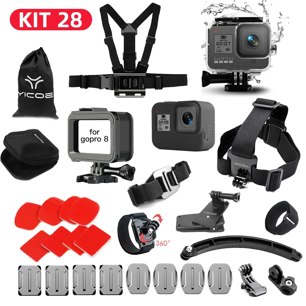 3 способа селфи палка водонепроницаемый чехол крепление для GoPro Hero 8 черный аксессуары для спортивной Экшн камеры Go Pro комплект аксессуаров - Цвет: kit28hero8