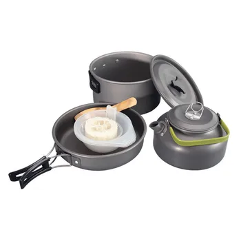 

2-3 People Portable Outdoor Camping Cookware Set Hard Alumina Hiking Picnic Pot Pan Teapot Cooking Set Ultra-light Cookware Set