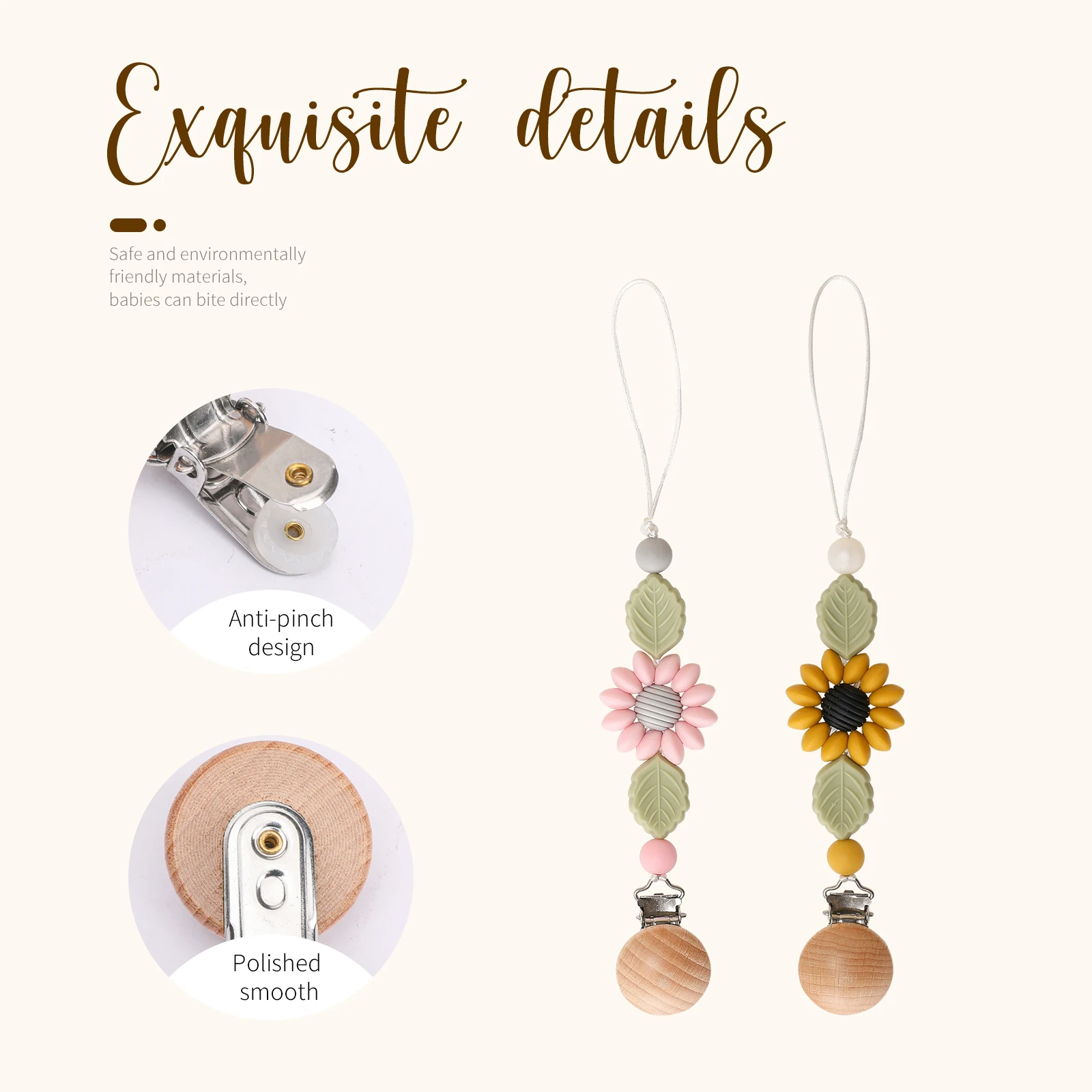 1 Pcs Baby Pacifier Clips Flowers Shape BPA Free Silicone Teething Beads Pacifier Chain Holder Dummy Feeding Clip Soother Chain