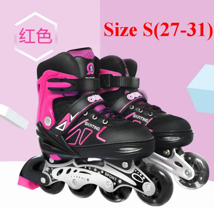 Качественные детские роликовые коньки обувь полный комплект и шлем защита колена дети встраиваемые коньки сверкающие колеса мигающий Катание на коньках - Цвет: pink S