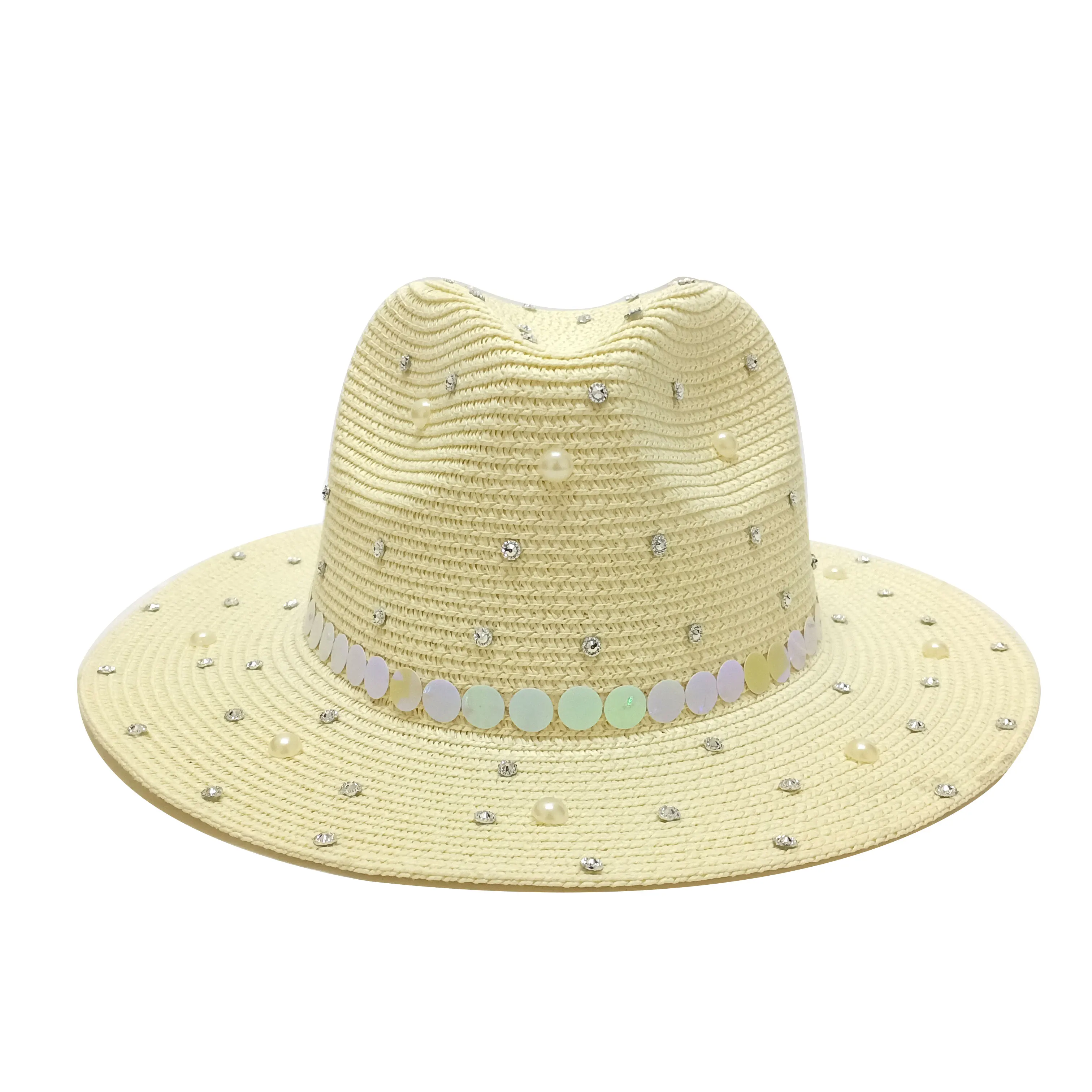 SUN Hat Straw Hat Pearl Bright Diamond Women's Hat Summer Outdoor Travel Beach Vacation Seaside Sun Hat Sunhat Bucket Hat 2021 3