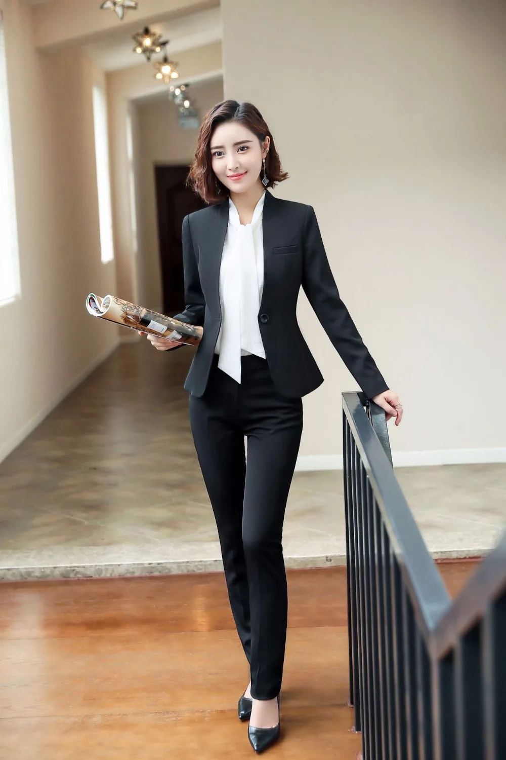 Herfst en winter nieuwe Koreaanse mode Professional vrouwen kleine pak broek twee stuk комбинезон, облегающий комплект MS