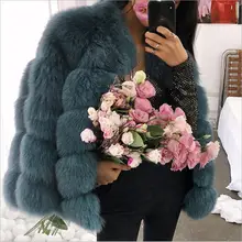

Women 2021 New Splicing Winter Warm Faux Fur Coat Luxury Thicken Fox Fur Overcoat White Long Sleeve Oversize Jackets XS-4XL